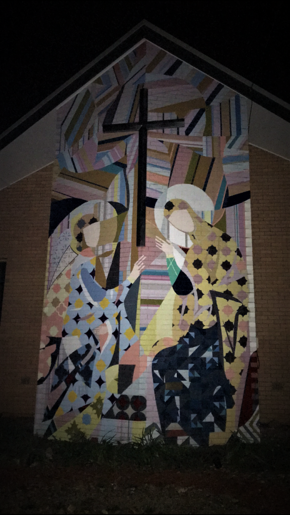 Mural by night: the Annunciation to Mary